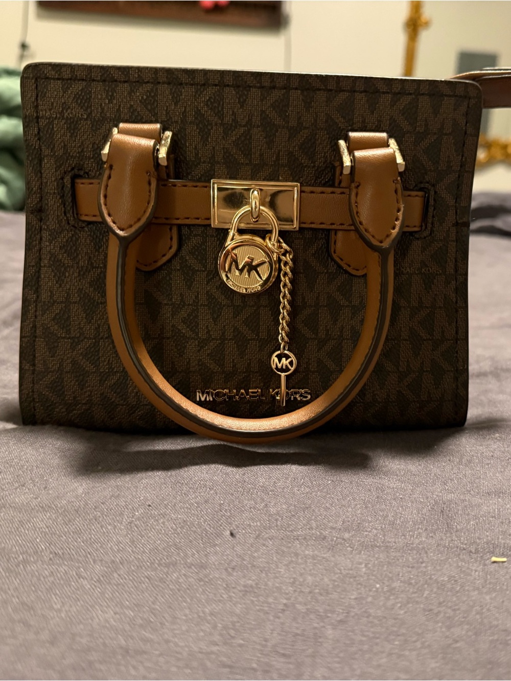 Michael Kors Tan Leather-Trim Logo Interior Satchel